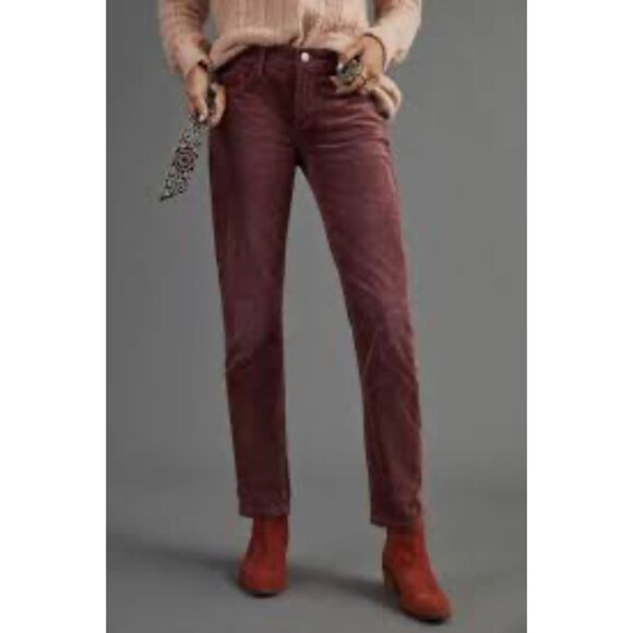 PILCRO Women's Rose Corduroy Slim Boyfriend Crop 5 Pocket Mid Rise Pant Size 32 - Picture 1 of 11